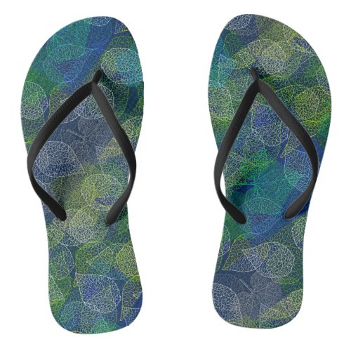 Plants pattern A02b Leaves D Blue BG Flip Flops