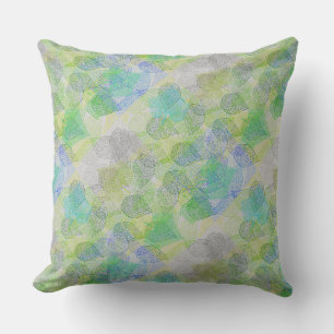 Plants pattern A02.b Leaves LGrey BG Throw Pillow