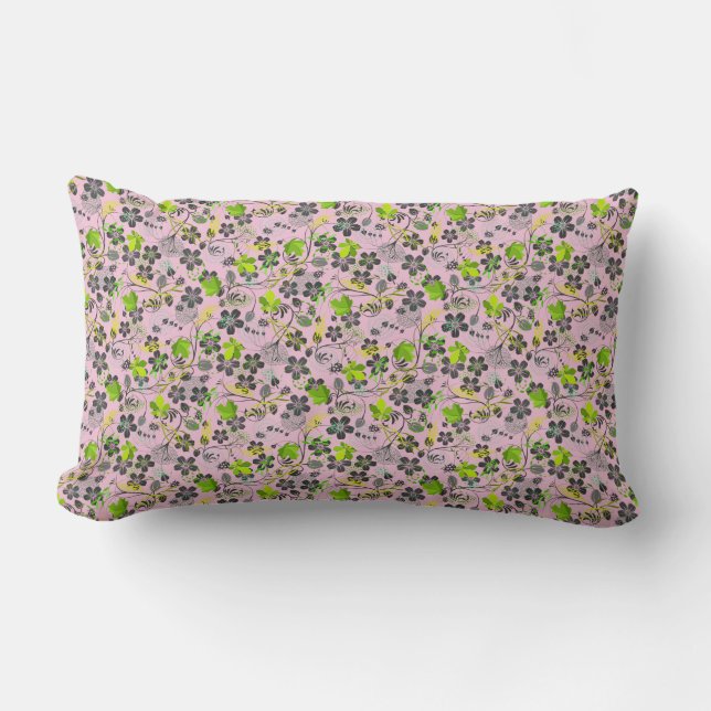 Plants pattern A03.b Lpink BG Lumbar Pillow (Front)