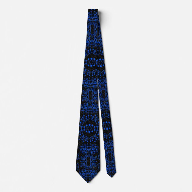 Plants pattern A08.b boho. Black BG Neck Tie (Front)