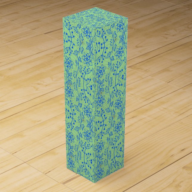 Plants pattern A08.b boho. lgreen BG Wine Box (Front)