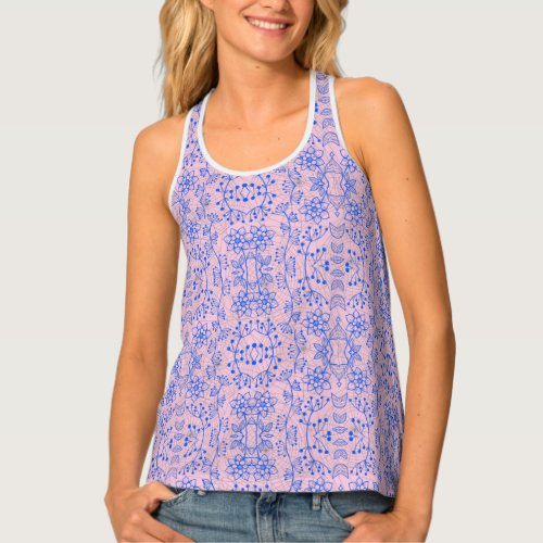 Plants pattern A08b boho lpink BG Tank Top