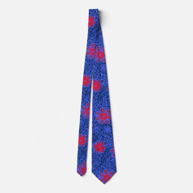Plants pattern A13.b DBlue BG Neck Tie (Back)