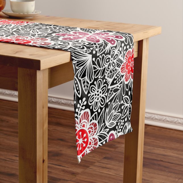 Plants pattern A13A.b Black BG Long Table Runner (In Situ)