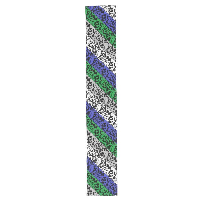 Plants pattern Blue and Green A07.b Black BG Long Table Runner (Front)