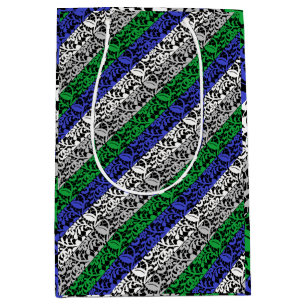 Plants pattern Blue and Green A07.b Black BG Medium Gift Bag
