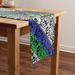 Plants pattern Blue and Green A07.b Black BG Short Table Runner