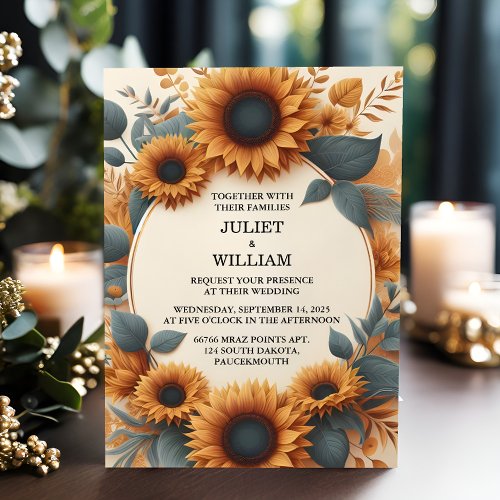 Plants Rustic Garden Greenery Sunflower Wedding Invitation