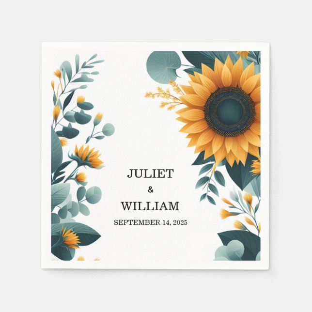 Plants Rustic Garden Greenery Sunflower Wedding Napkins (Front)