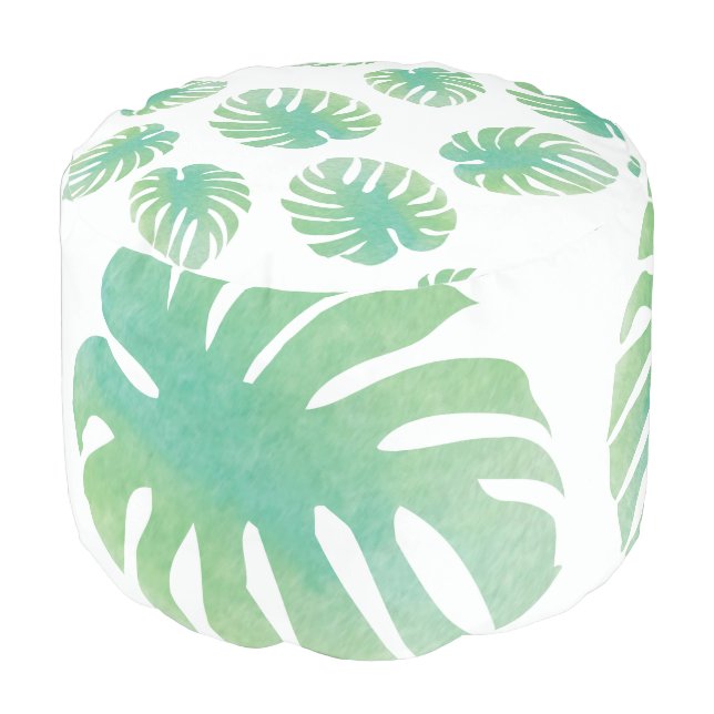 Plants Tropical Monstera Leaf Pattern   Pouf (Angled Front)