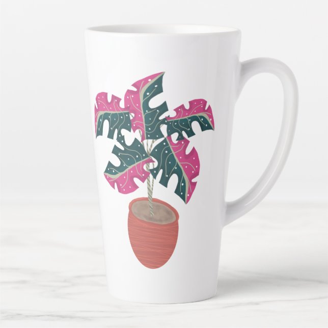 Plants Tropical Pink Monstera Variegated Art Latte Mug (Right)