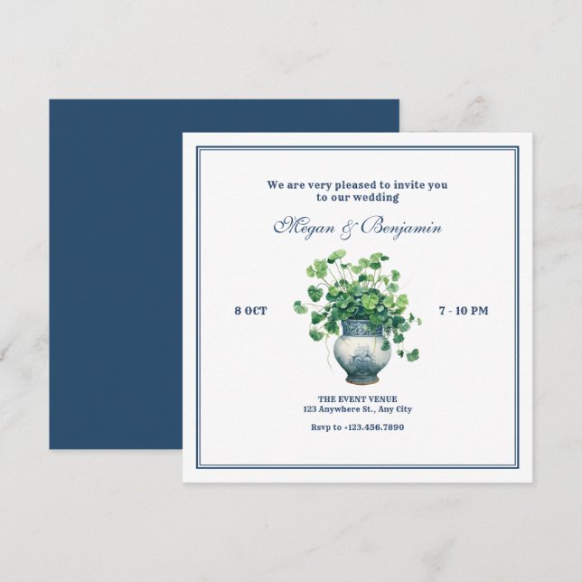 Plants with antique vase wedding  invitation (Front/Back)