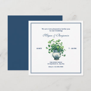 Plants with antique vase wedding invitation