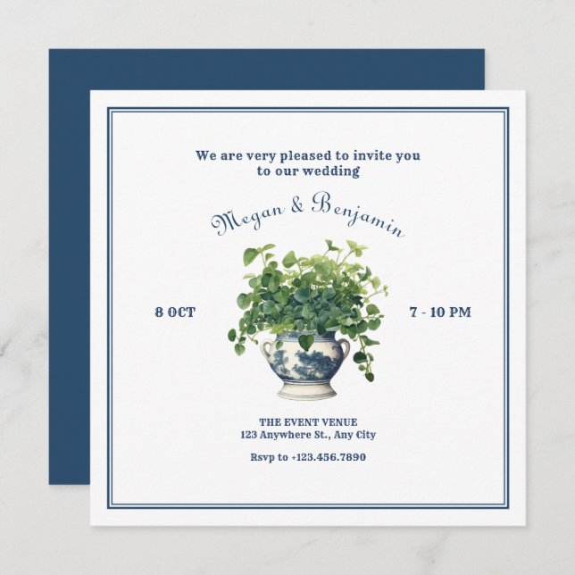 Plants with artistic vase wedding  invitation (Front/Back)