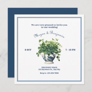 Plants with artistic vase wedding invitation