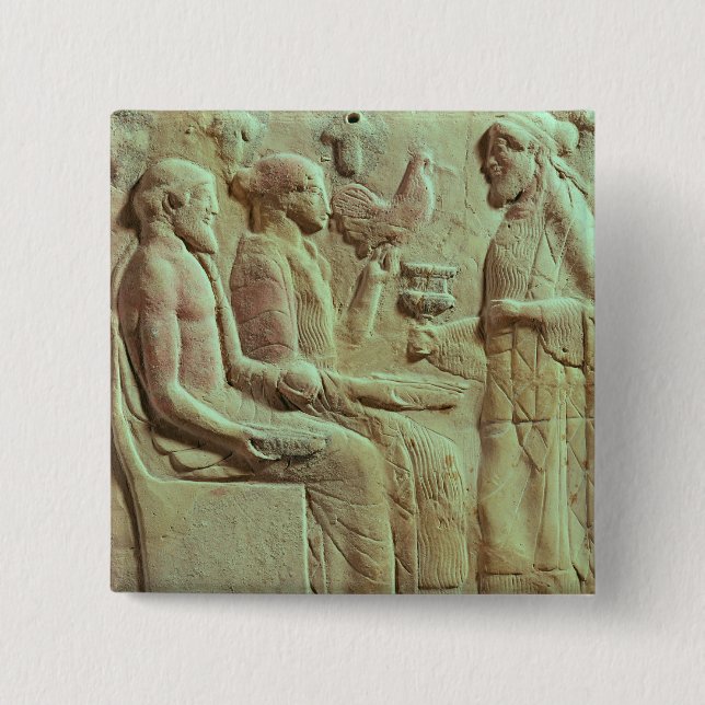 Plaque depicting an offering, c.450 BC Button (Front)