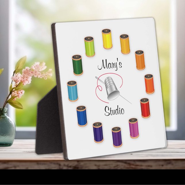 Plaque for Sewing, Needle and Threads (Plaque for Sewing, Needle and Threads. Silver thimble, needle and vivid color wheel of threads! )