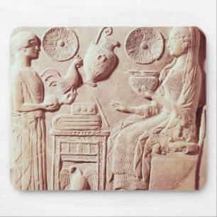 Plaque of a woman offering gifts to a seated mouse pad