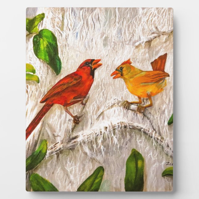 Plaque Painted Cardinal birds (Front)