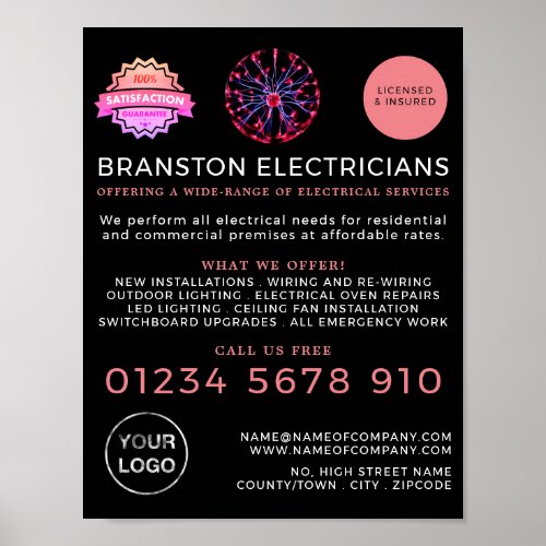Plasma Ball Electrician Advertising Poster