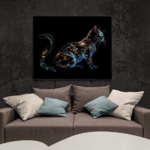 Plasma Cat on Black in Vibrant Colors Poster