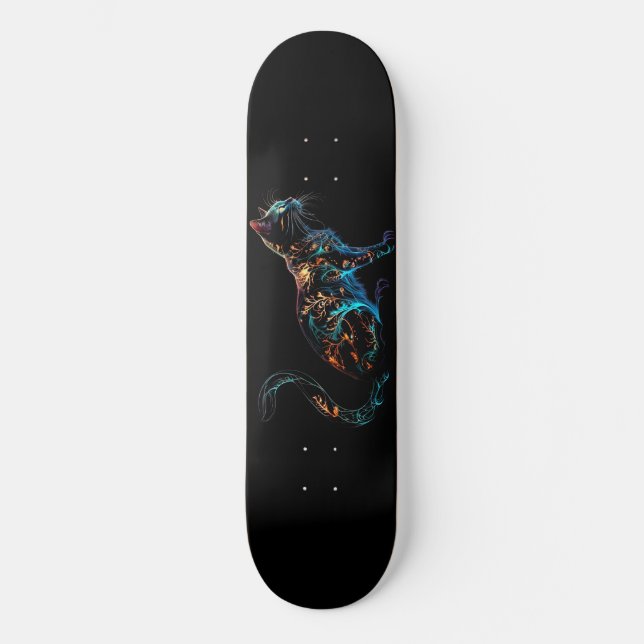 Plasma Cat on Black in Vibrant Colors Skateboard (Front)