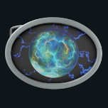 Plasma Electric Belt Buckle<br><div class="desc">A fractal image composed of blue, lightning-like, electrical discharges in a sphere.</div>