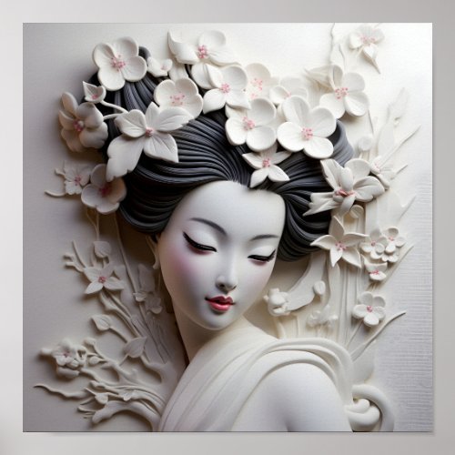 plaster 3 dimensional japanese geisha  poster