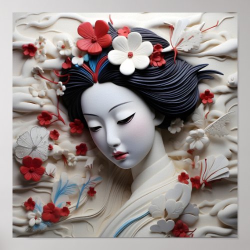 plaster 3 dimensional japanese geisha  poster