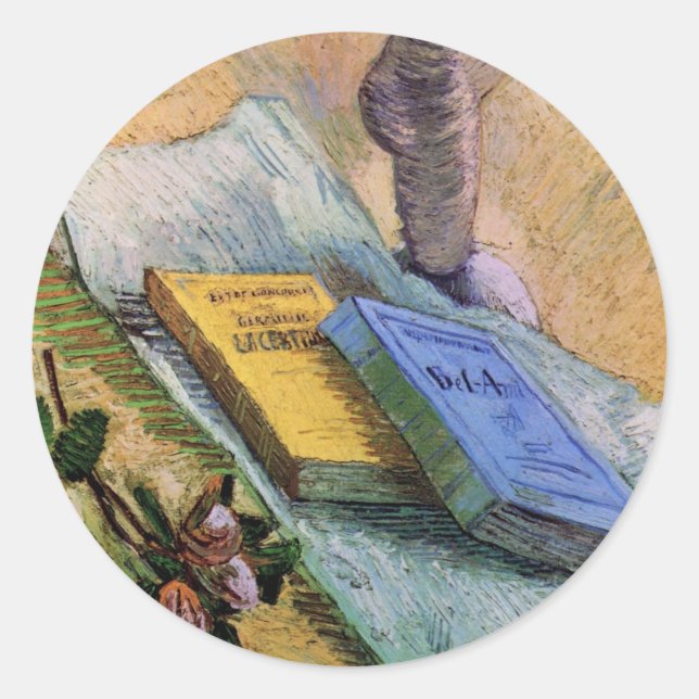 Plaster Statuette Rose and Novels Vincent van Gogh Classic Round Sticker (Front)