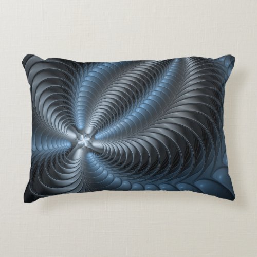 Plastic Blue Gray 3D Fractal Art Modern Abstract Accent Pillow