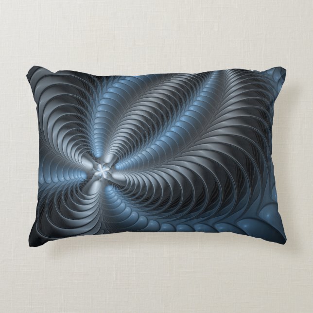 Plastic Blue Gray 3D Fractal Art Modern Abstract Accent Pillow (Front)