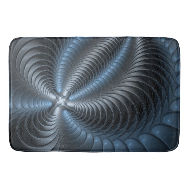 Plastic Blue Gray 3D Fractal Art Modern Abstract Bath Mat (Front)