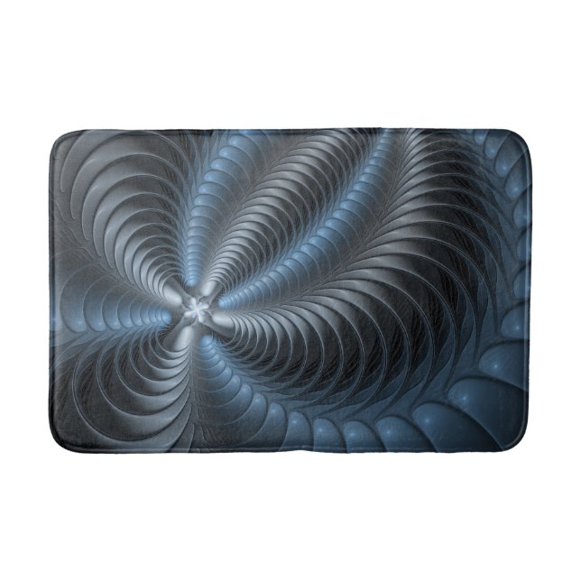 Plastic Blue Gray 3D Fractal Art Modern Abstract Bath Mat (Front)