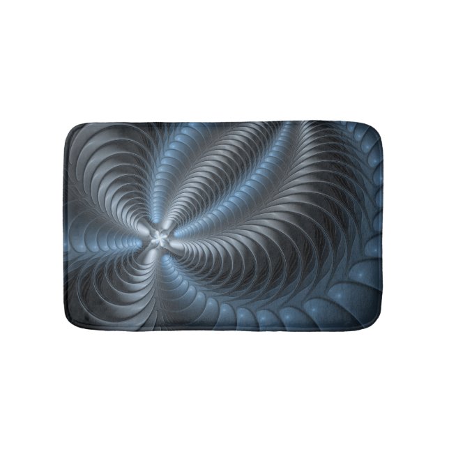 Plastic Blue Gray 3D Fractal Art Modern Abstract Bath Mat (Front)
