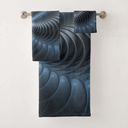 Plastic Blue Gray 3D Fractal Art Modern Abstract Bath Towel Set
