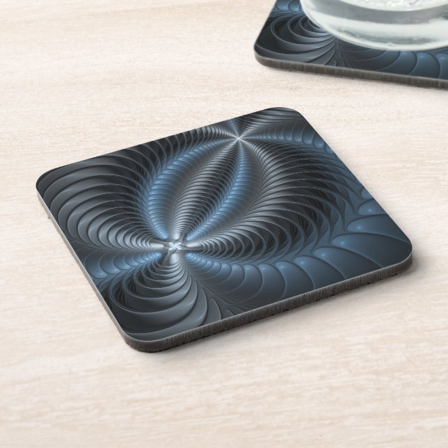 Plastic Blue Gray 3D Fractal Art Modern Abstract Beverage Coaster (Left Side)