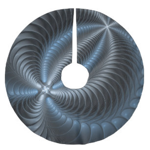 Plastic Blue Gray 3D Fractal Art Modern Abstract Brushed Polyester Tree Skirt