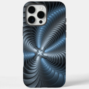 Plastic Blue Gray 3D Fractal Art Modern Abstract iPhone 16 Pro Max Case