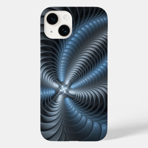 Plastic Blue Gray 3D Fractal Art Modern Abstract Case_Mate iPhone 14 Case