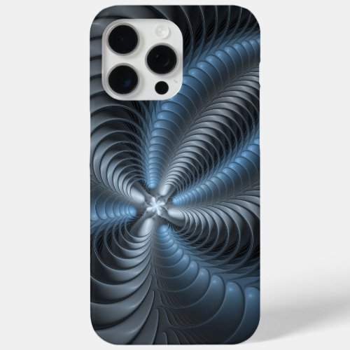 Plastic Blue Gray 3D Fractal Art Modern Abstract iPhone 15 Pro Max Case
