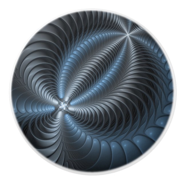 Plastic Blue Gray 3D Fractal Art Modern Abstract Ceramic Knob (Front)
