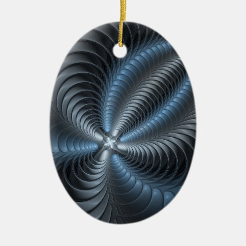 Plastic Blue Gray 3D Fractal Art Modern Abstract Ceramic Ornament