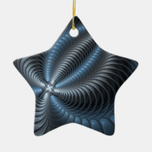 Plastic Blue Gray 3D Fractal Art Modern Abstract Ceramic Ornament