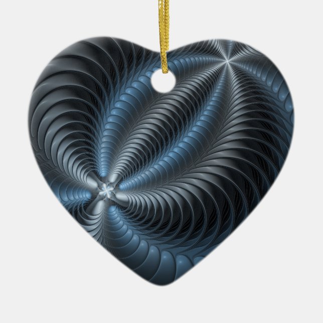 Plastic Blue Gray 3D Fractal Art Modern Abstract Ceramic Ornament (Front)