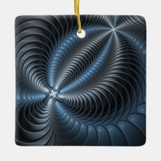 Plastic Blue Gray 3D Fractal Art Modern Abstract Ceramic Ornament (Front)