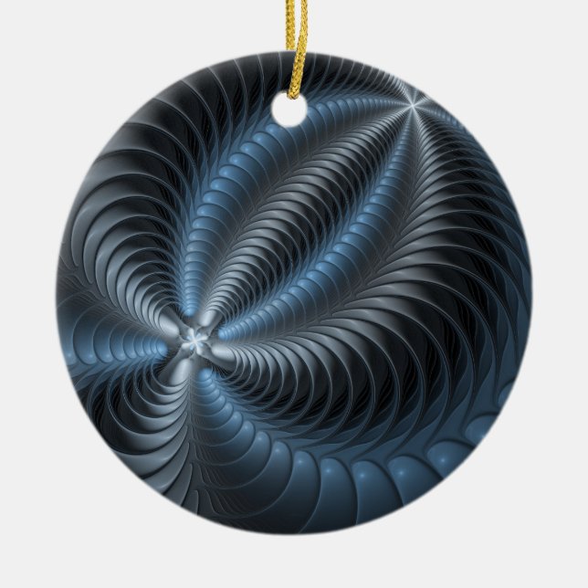 Plastic Blue Gray 3D Fractal Art Modern Abstract Ceramic Ornament (Front)