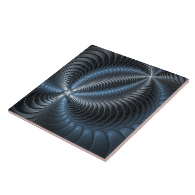 Plastic Blue Gray 3D Fractal Art Modern Abstract Ceramic Tile (Side)
