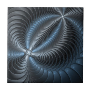 Plastic Blue Gray 3D Fractal Art Modern Abstract Ceramic Tile