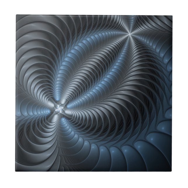 Plastic Blue Gray 3D Fractal Art Modern Abstract Ceramic Tile (Front)